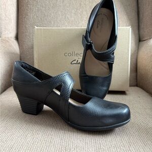 Clarks Black Leather Heeled Shoes